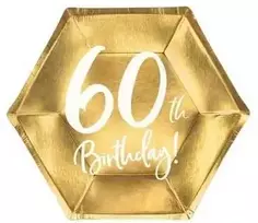 Party Deco Auksinės popierinės lėkštės, 60 metų