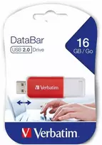 „Verbatim“ USB atmintinė, USB 2.0, 16GB, „DataBar“, raudona, 49453, duomenų archyvavimui