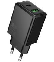 Juodas 30W GaN 1xUSB-C + 1xUSB-A pakrovėjas "Hoco N71"