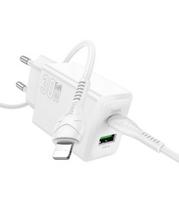 Baltas 1xUSB-C + 1xUSB-A 30W GaN pakrovėjas + USB-C - Lightning 100cm laidas "Hoco N71"