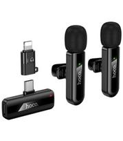 Juodas belaidžis mikrofonas USB-C/Lightning "Hoco L20A"