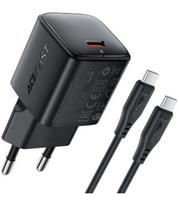 Juodas 1xUSB-C (PD/QC/FCP/AFC) 30W pakrovėjas + 120cm USB-C - USB-C laidas "Acefast A118"