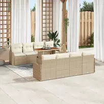 Sodo Sofų Rinkinys su pagalve 7 pcs smėlio ir kreminės spalvos