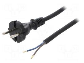Cable | CEE 7/17 (C) plug,wires | 4m | black | rubber | 2x1mm2 | 16A