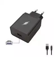 Winner Group WG - Síťová nabíječka 1x USB-A 22,5W, SuperCharge, 5V-9V-12V, + kabelis USB-A na Type-C (5A), juoda