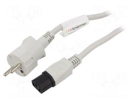 Cable | CEE 7/7 (E/F) plug,IEC C13 female | 2m | white | 10A | 250V