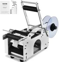 Apvalių butelių etiketavimo mašina, pusiau automatinė, elektrinė, su prispaudimo juosta, butelių etiketėms klijuoti, etikečių aplikatorius