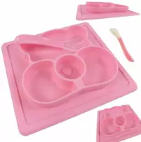 Pink Neslystantis silikoninis indas su šaukštu “Rožinė”