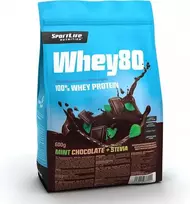 SportLife Whey80 Mint šokoladas + Stevia išrūgų baltymų milteliai, 600 g