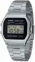 Laikrodis CASIO A158WA Vintage Unisex-Uhr Digital mit Edelstahlarmband, sidabrinis