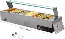 Komercinis maisto šildytuvas, elektrinis nerūdijančio plieno garinis bain marie, 6 indų maisto laikymo stotis, maitinimo bufeto šildytuvas