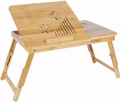 Songmics Nešiojamojo kompiuterio stalas, bambukas, 55x35x22-29 cm, natūralios spalvos