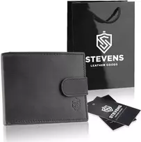 Vyriška odinė piniginė Stevens su RFID apsauga, juoda PREMIUM W-325A