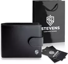 Vyriška odinė piniginė Stevens su RFID apsauga, juoda PREMIUM 03-325A