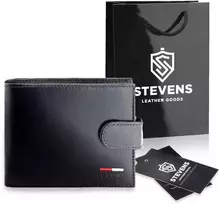 Vyriška odinė piniginė Stevens su RFID apsauga, juoda PREMIUM 07-325A