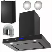 60 cm juodas virtuvės gartraukis, kamininis, didelio efektyvumo, LED apšvietimas, modernus dizainas