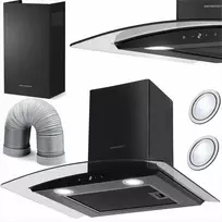Juodas nerūdijančio plieno gartraukis, 60 cm kamino gartraukis, galingas ištraukimas, LED apšvietimas, modernus dizainas