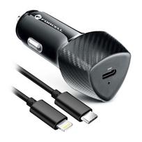 Automobiliniai įkrovikliai Forcell  Car charger Forcell F-Energy Carbon USB C QC3.0 PD 3A 20W + cable USB C to Lightning CC50-1C black