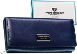 Moteriška didelė odinė piniginė Peterson, tamsiai mėlyna, su RFID AX7