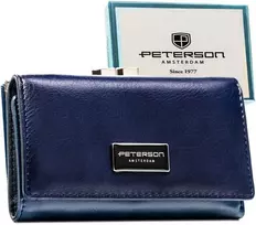 Moteriška vidutinė odinė piniginė Peterson su RFID, tamsiai mėlyna AX8
