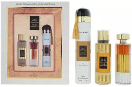 Set Ard Al Zaafaran: Oud Romancea Eau De Parfum For Women, 100 ml + Oud Romancea Scented Purškiklis For Women, 250 ml + Oud Romancea Amber Room Air Freshener, 300 ml