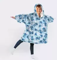 Disney Lilo ir Stitch mėlynas užmaunamas pliušinis flisinis pledas, pončas 7-14 metų vaikams