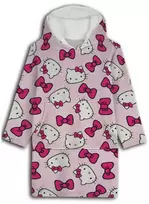 Hello Kitty kaspinėlio formos užsimaunama pliušinė poliarinė antklodė, pončas 7-14 metų
