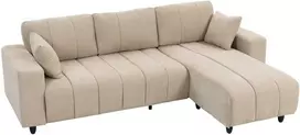 Aosom Kampinė sofa, L formos 3 vietų su lanksčia šezlongu, 242x156x87 cm, smėlio spalvos, metalinis rėmas