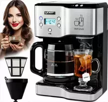 Infuso Kavos aparatas 2 in 1 su karšto vandens dozatoriumi kavai ir arbatai, 1900W, 1.8L vandens talpa, 24h laikmatis, lašelinis kavos virimo aparatas, elektrinis virdulys
