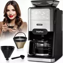 Dripflow Lašinis kavos aparatas su integruotu girnų malūnėliu namams, 1520W, 1.5 l vandens talpa, 24 valandų laikmatis, programuojamas kavos aparatas, automatinis malimas, virtuvės technika