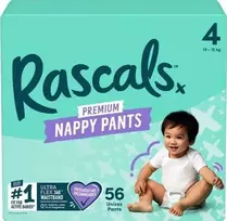 Rascal And Friends RASCALS sauskelnės-kelnaitės, 4 dydis, 10-15 kg., 56 vnt.