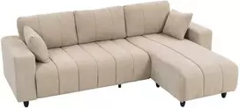 HOMCOM L formos kampinė sofa su lanksčia atrama kojoms, 3 vietų sofa su 2 pagalvėmis, metalinis rėmas, svetainei, smėlio spalvos