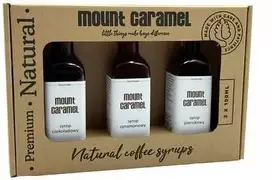 „Mount Caramel“ sirupų rinkinys 3 × 100 ml – šokolado · cinamono · imbiero skonio