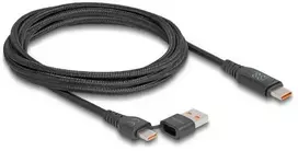 Delock USB 2.0 Schnellladekabel USB Type-C™ + USB Typ-A Stecker zu USB Type-C™ Stecker PD 3.1 140 W mit Leistungsanzeige 1,20 m