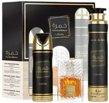 Lattafa Khamrah EDP rinkinys unisex (EDP 100 ml + Dezodorantas 200 ml + Air Freshener 300 ml)