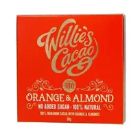 Willie's Cacao – Be pridėtinio cukraus – Apelsinų ir migdolų 50g