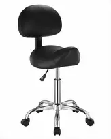 Balno formos kėdė su nugaros atrama ir ratukais, ergonomiška riedanti kėdė, reguliuojamo aukščio PU odos pasukama kėdė salonui, SPA, masažui, tatuiruotėms, juoda, meistro kėdė