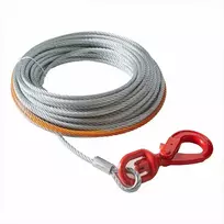 Cinkuoto plieno gervės kabelis 9.5 mm x 22.86 m su sukamuoju kabliu, tvirtas vielinis lynas visureigiams ir vilkimui, universali bekelės gervės virvė su didele trūkimo jėga