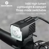 RockBros priekinė dviračio lempa 1600 lm juoda
