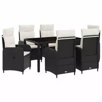 Lauko baldų komplektas Lauko valgomojo komplektas 7 pcs Juoda ir kreminė balta