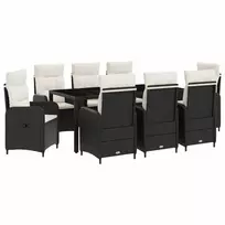 Lauko baldų komplektas Lauko valgomojo komplektas 9 vnt. Juoda ir kreminė balta