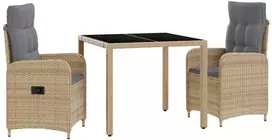 Lauko baldų komplektas Lauko valgomojo komplektas 3 pcs Bežinė ir šviesiai pilka