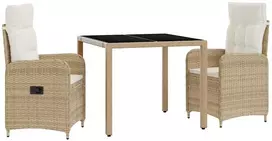 Lauko baldų komplektas Lauko valgomojo komplektas 3 pcs Bežė ir kreminė balta