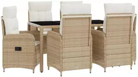 Lauko baldų komplektas Lauko valgomojo komplektas 7 pcs Bežė ir kreminė balta