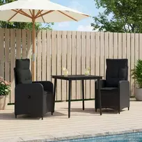 Lauko baldų komplektas Sofa Stalo Rinkinys su pagalve su pagalve 3 pcs Juoda