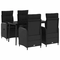 Lauko baldų komplektas Sofa Stalo Rinkinys su pagalve su pagalve 5 pcs Juoda