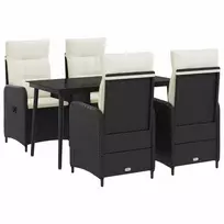Lauko baldų komplektas Sofa Stalo Rinkinys su pagalve 5 pcs Juoda ir kreminė balta