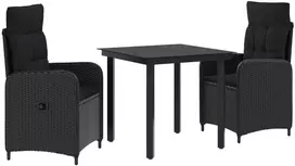Lauko baldų komplektas Sofa Stalo Rinkinys su pagalve su pagalve 3 pcs Juoda