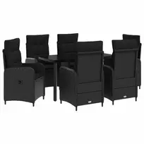 Lauko baldų komplektas Sofa Stalo Rinkinys su pagalve su pagalve 7 pcs Juoda