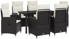 Lauko baldų komplektas Sofa Stalo Rinkinys su pagalve 7 pcs Juoda ir kreminė balta